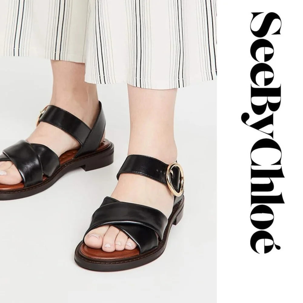 See By Chloe- Lyna- Black Leather Sandals- Size 9 - Picture 2 of 7